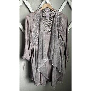 Pretty Angel Women's S Lace Mesh Open Front Cardigan + Tank Top Lagenlook Boho